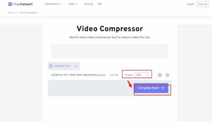 click compress now to start
