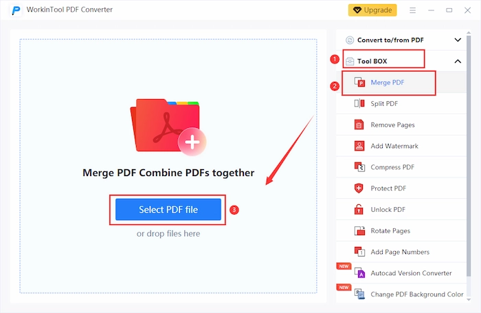 click merge pdf in workintool