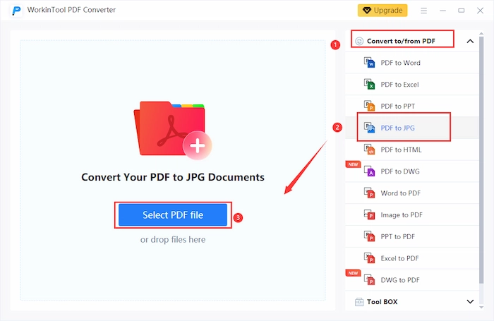 click pdf to jpg button in workintool