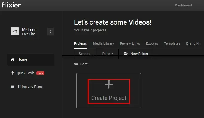 create a new project in flixier