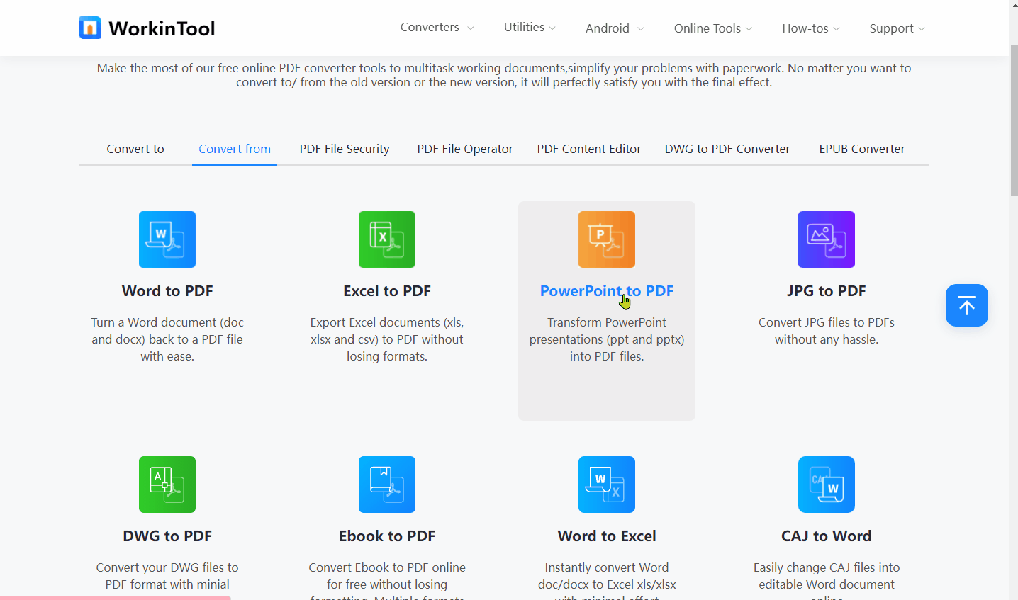 create a pdf with workintool pdf converter online