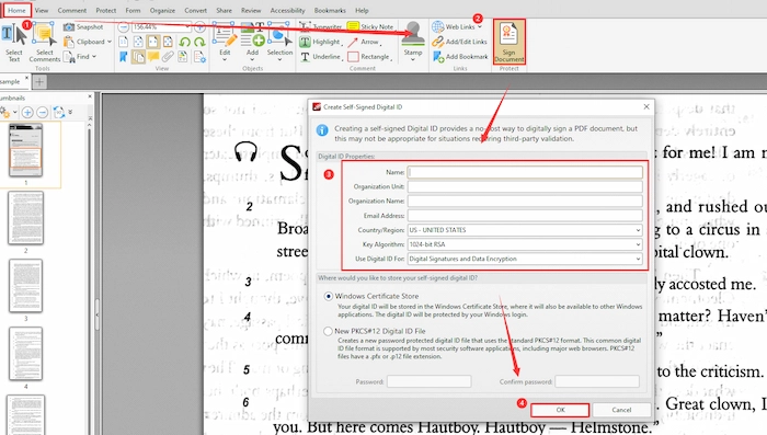 create self-signed igital id in xchange