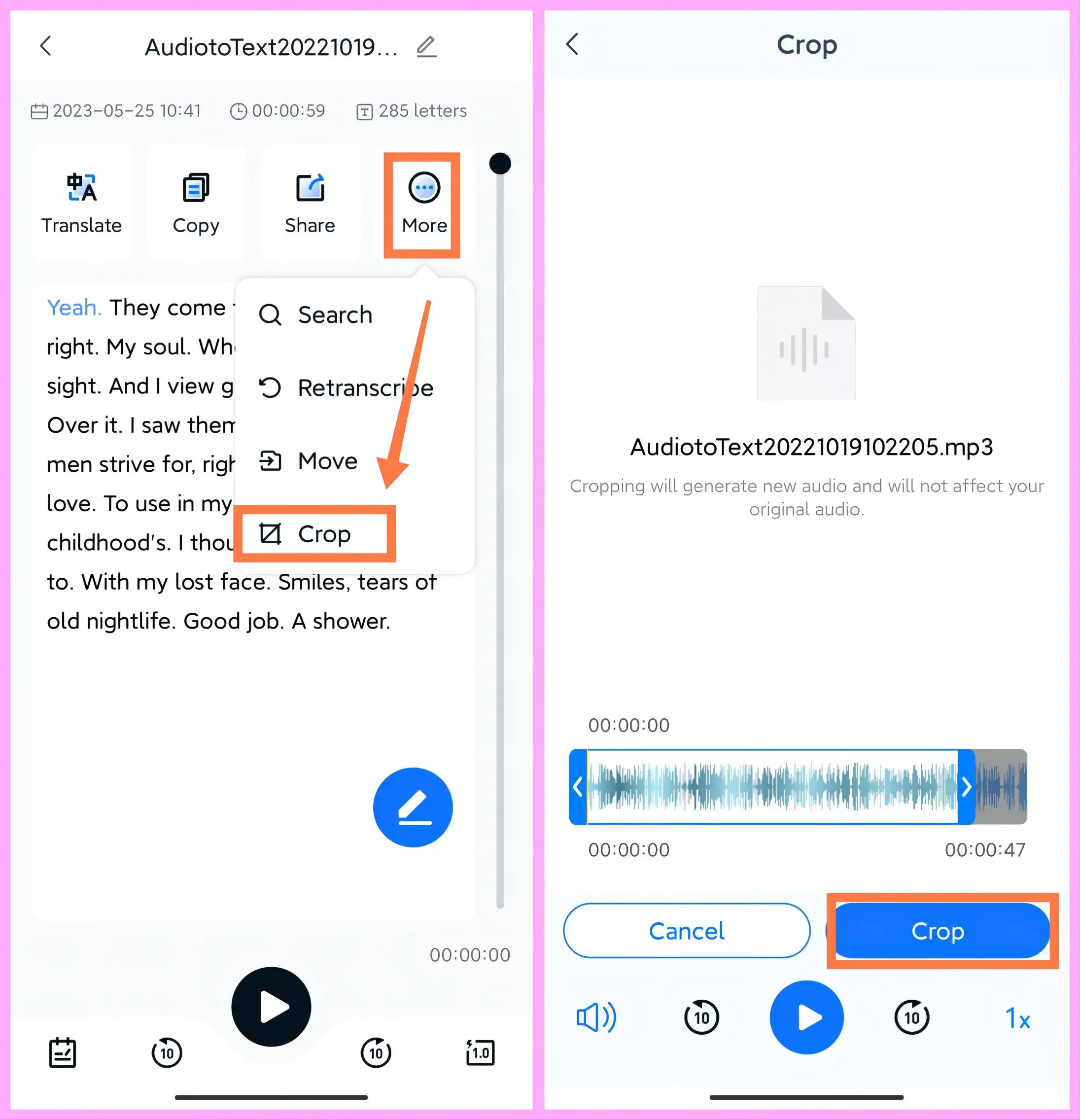 crop a podcast recording in a podcast transcript generator workintool transvoice