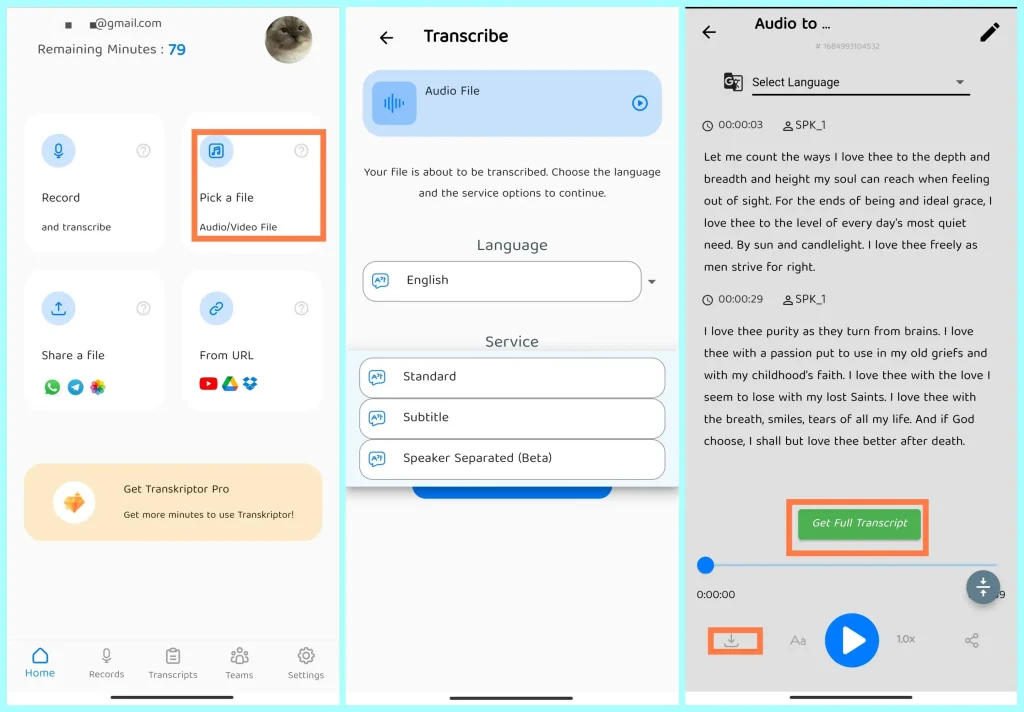 downloaded podcast transcription in podcast transcript generator transkriptor