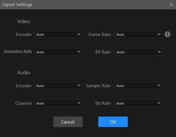 export settings in video splitter of workintool vidclipper