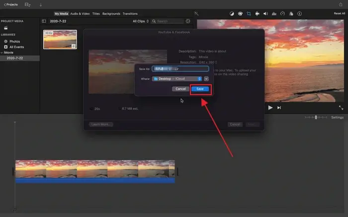 export the trimmed video from imovie