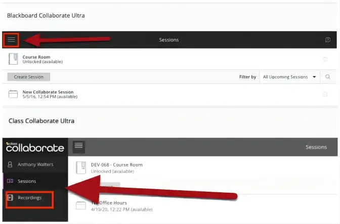 how to access blackboard collaborate recordings