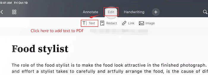 how to add text to a pdf file in iphone
