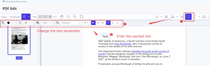 how to add text to a pdf in workintool
