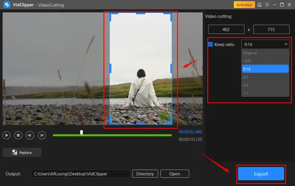 how to convert landscape to portrait by cropping video in workintool vidclipper