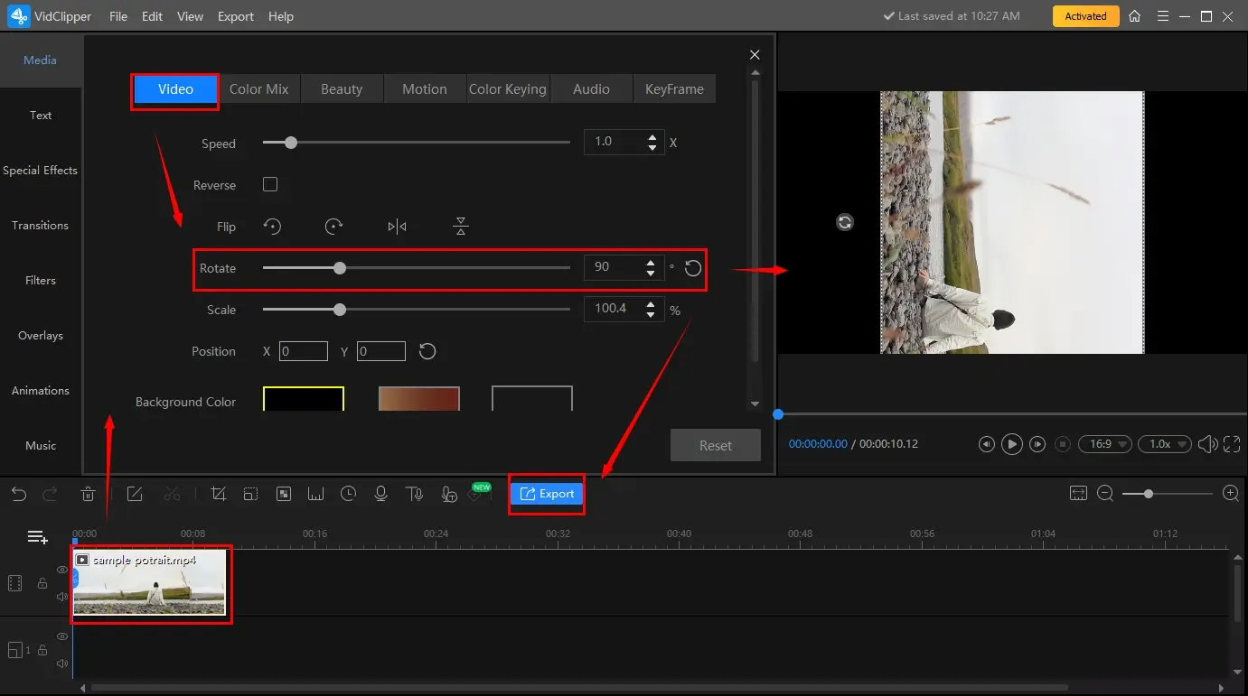 how to convert landscape to portrait by rotating video in workintool vidclipper