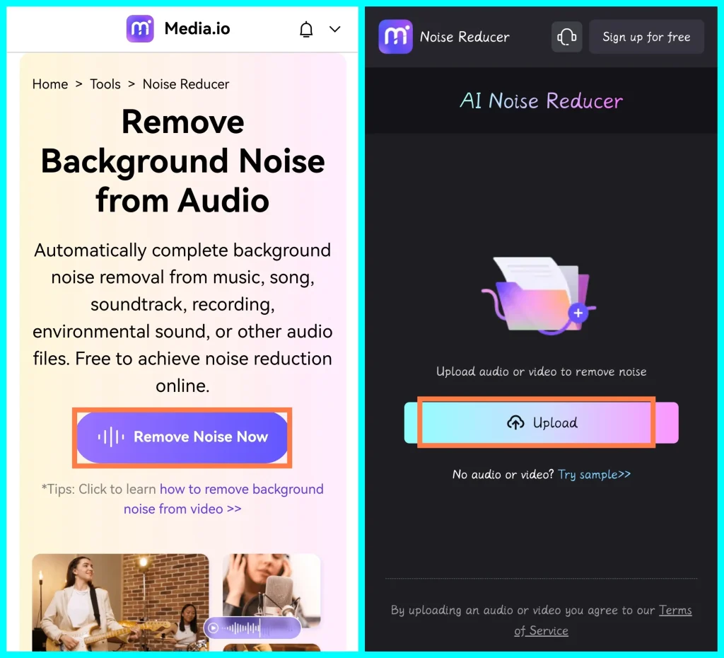 how to reduce background noise in audio online in media io 1