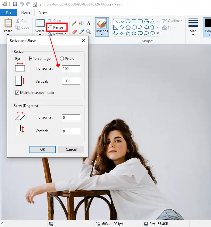 how to resize a photo paint