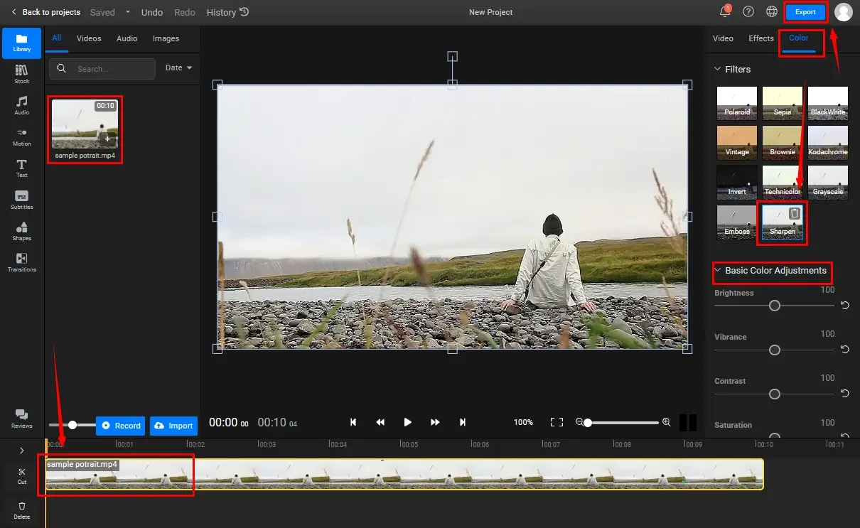 how to sharpen a video on online via flixier