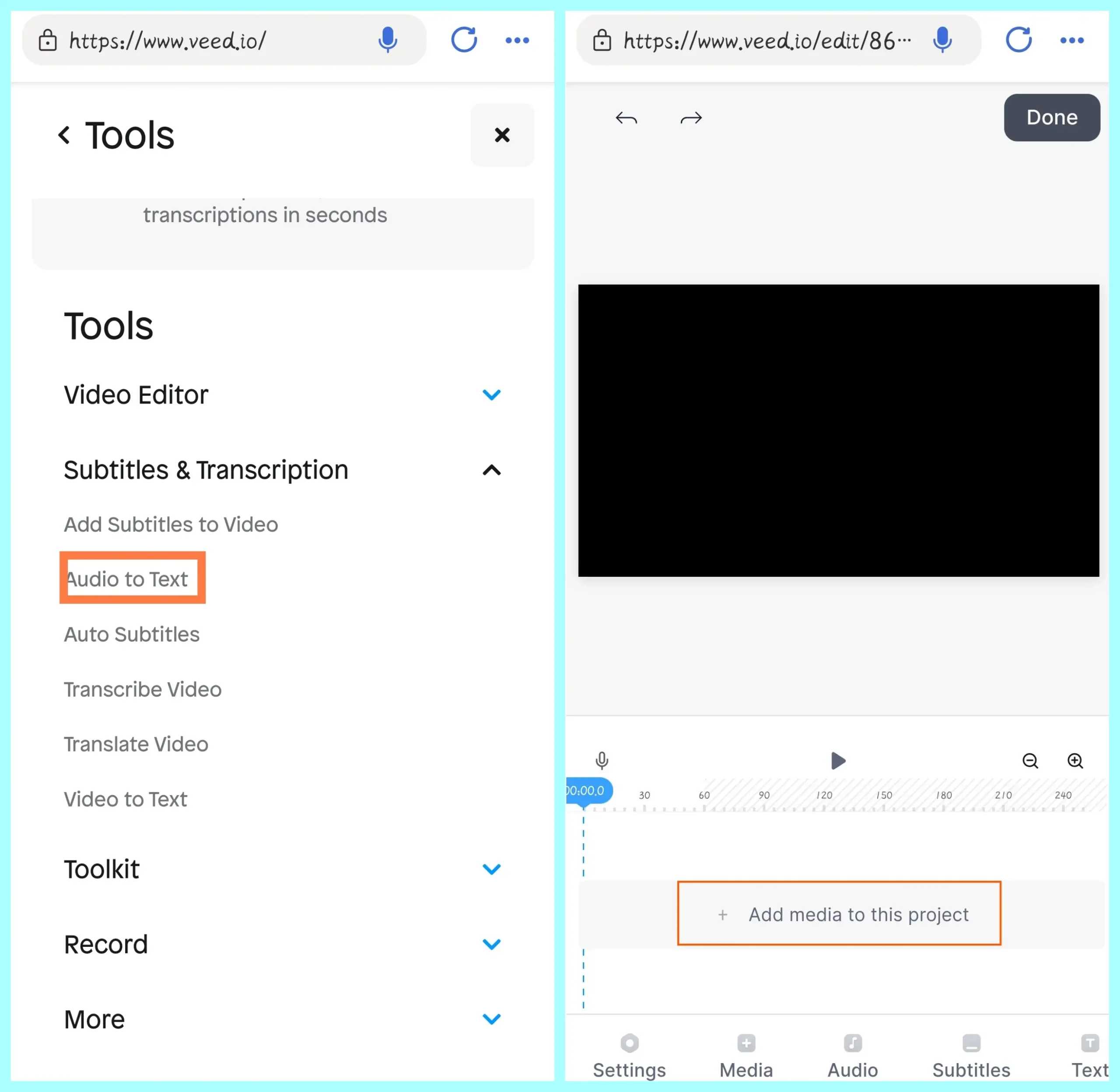 how to transcribe a lecture on phone online using veed io 1