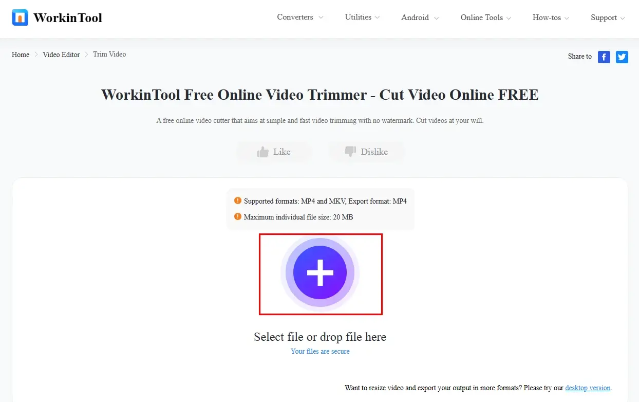 how to trim a video online with workintool free online video trimmer 1