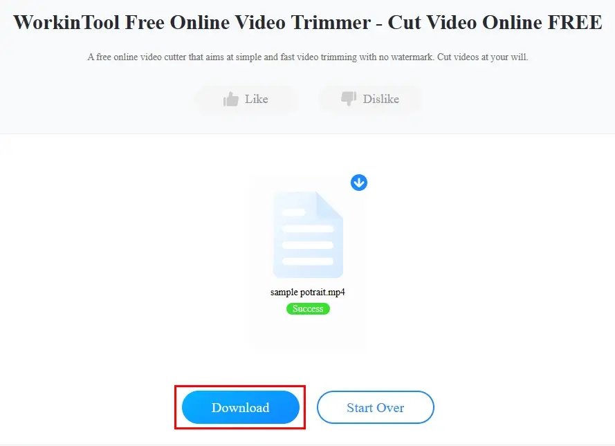 export output from workintool free online vidoe trimmer