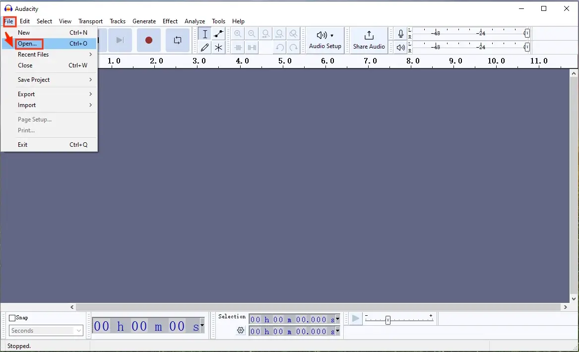 import a file in audacity
