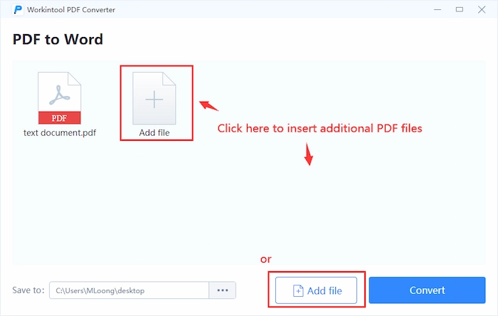 insert more pdf files in workintool