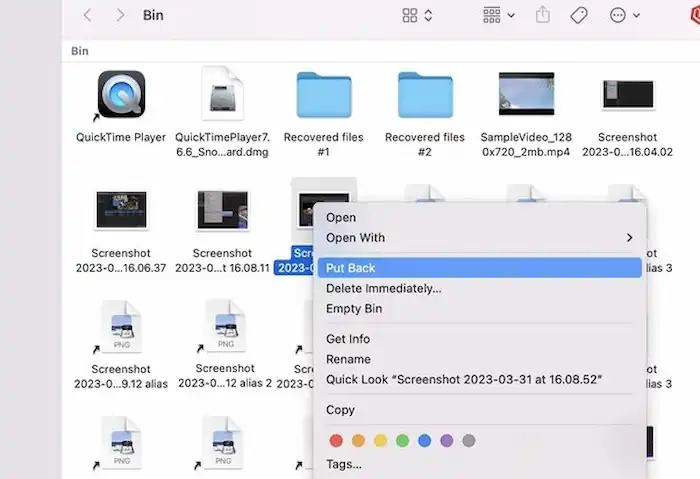 pull back deleted files on mac trash