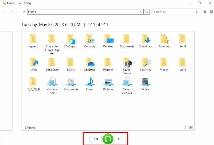restore missing appdata folder file history