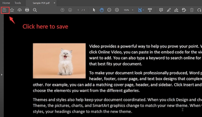 save the pdf in adobe