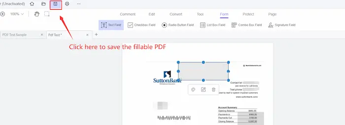 save the fillable pdf form in cisdem