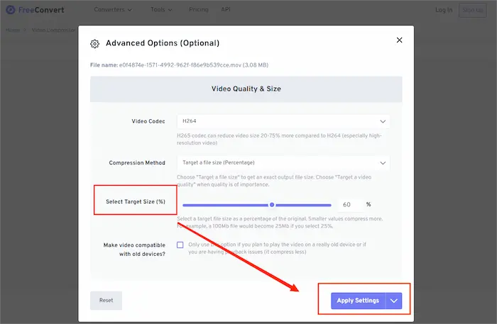 set your target file size