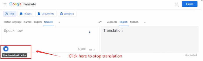 stop translation in google translate