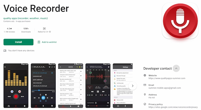 android audio recoding app voice recorder