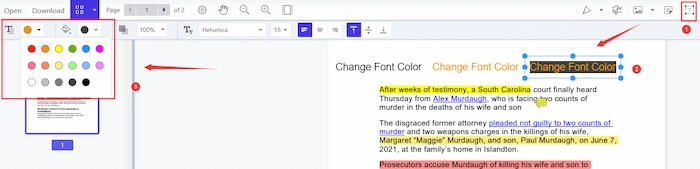 change font color in pdf with workintool