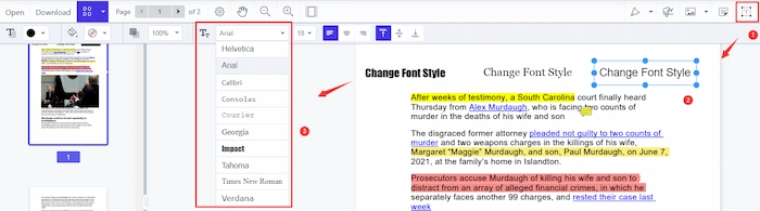 change font in pdf with workintool