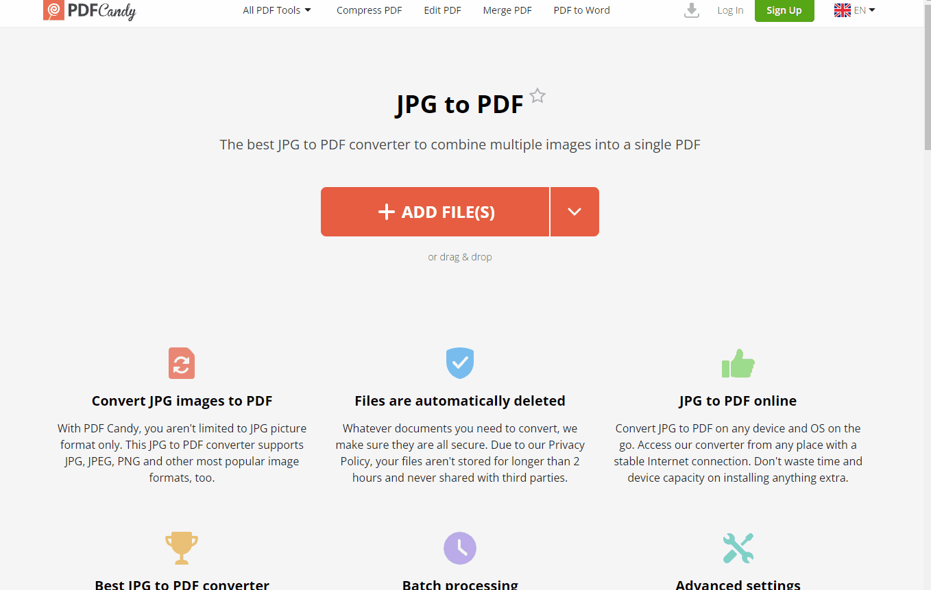 convert jpg to pdf on windows 10 in pdfcandy