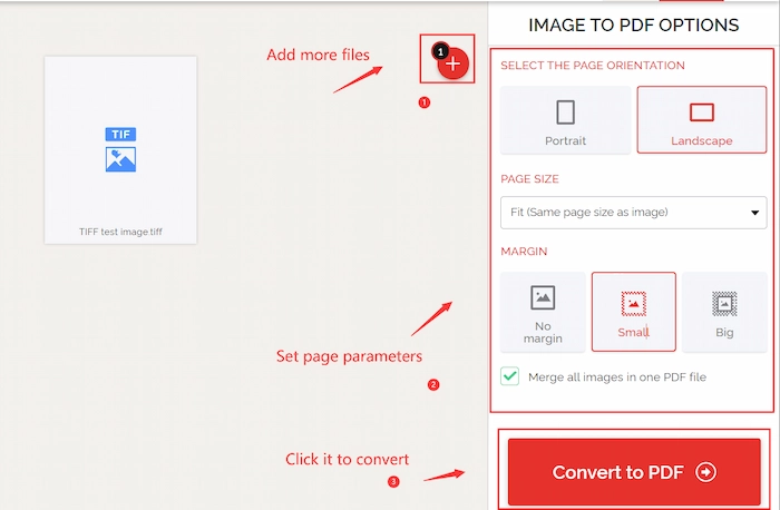 convert tiff to pdf in ilovepdf