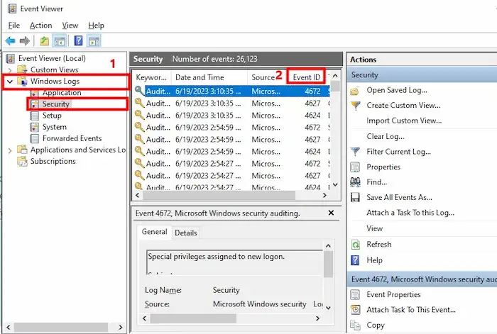 event viewer security event id