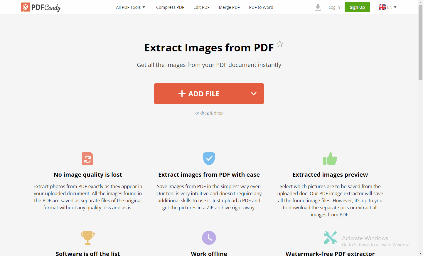 extract photos from pdf in pdfcandy