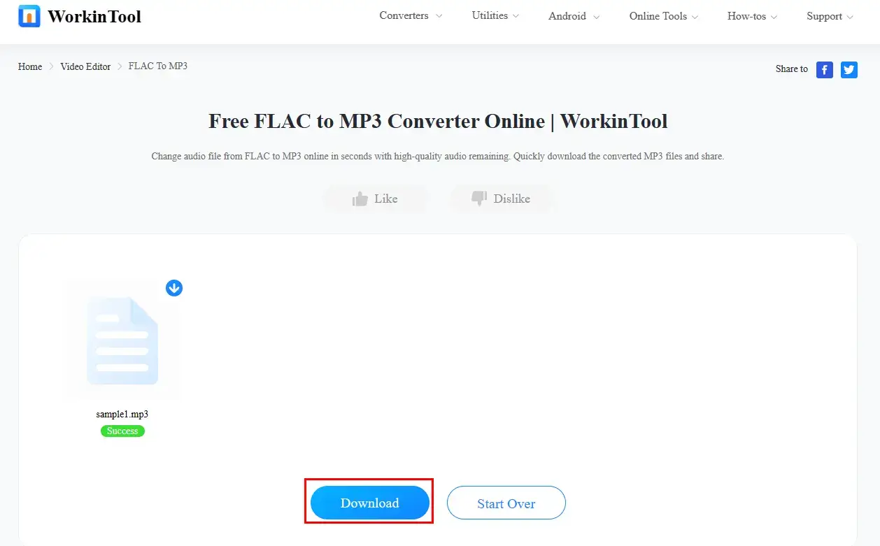 how to convert flac to mp3 online with workintool online flac to mp3 converter 2