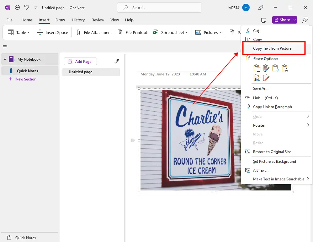 how to convert images to text onenote 2