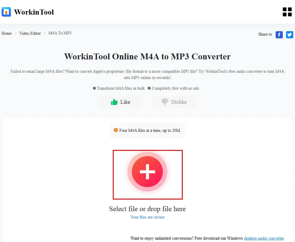 how to convert m4a to mp3 online using workintool online m4a to mp3 converter 1