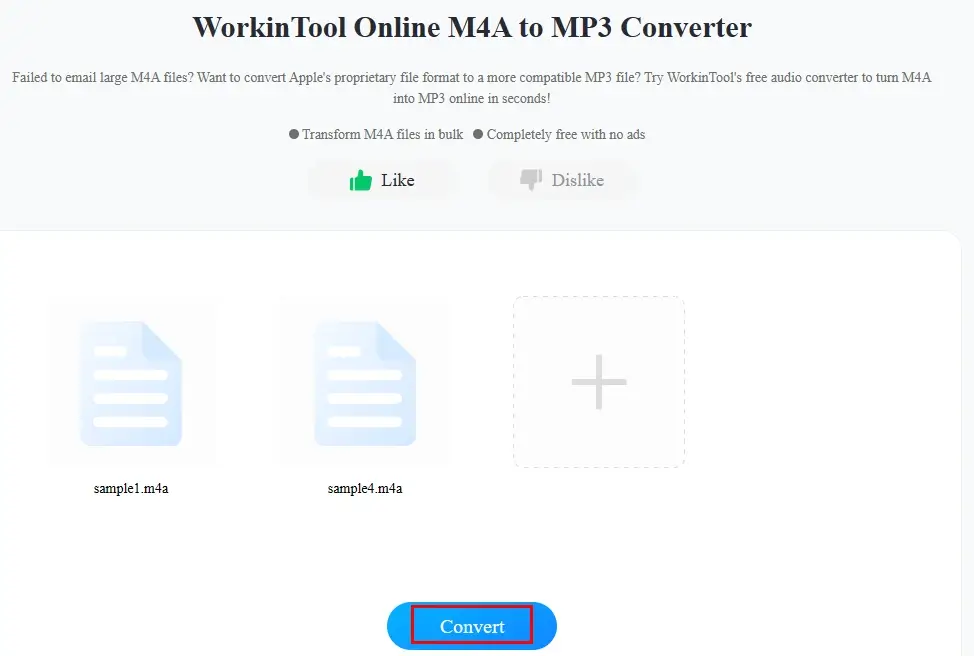 how to convert m4a to mp3 online using workintool online m4a to mp3 converter 2