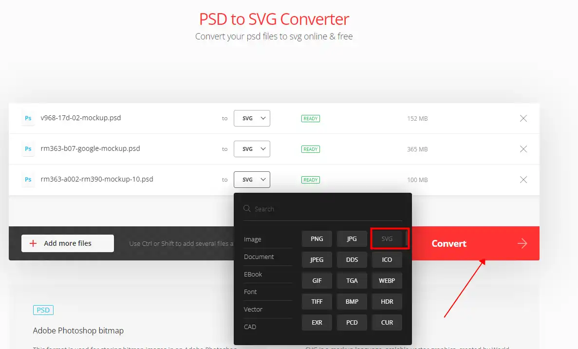 how to convert psd to svg online