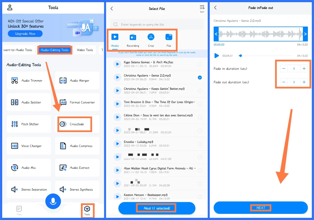 how to fade music in and out on android using workintool transvoice