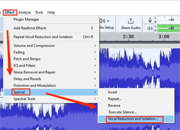 how to make a song an instrumental on mac in audacity