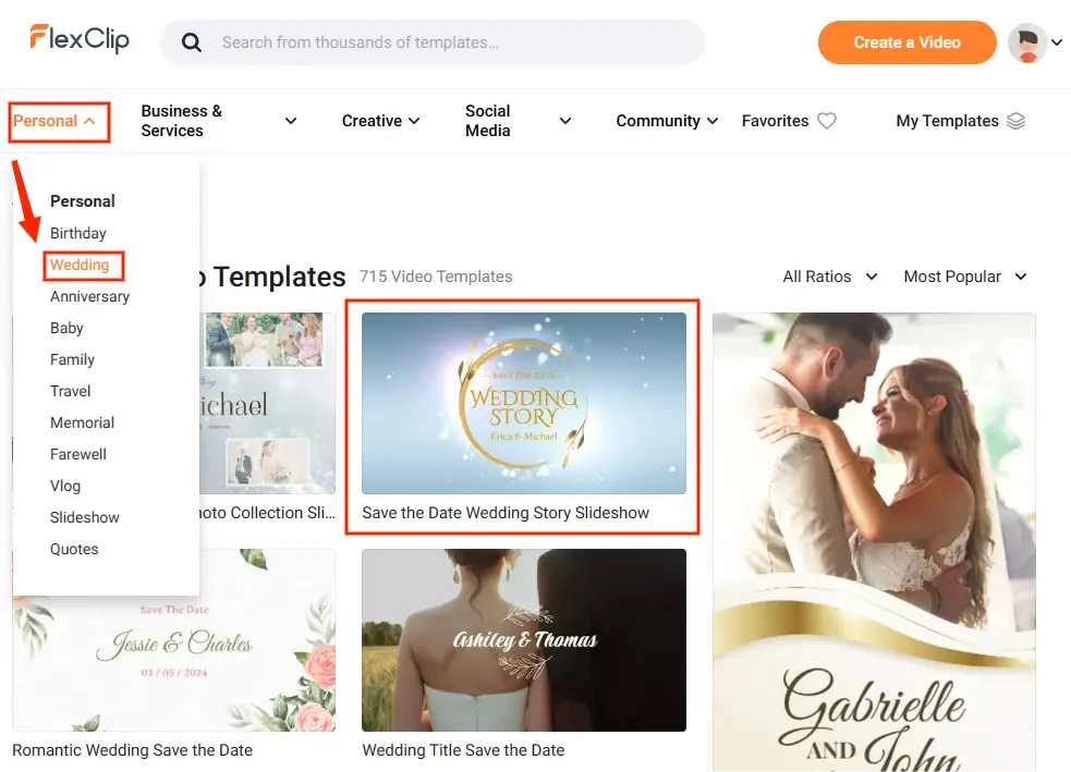 how to make a wedding video online using flexclip 2