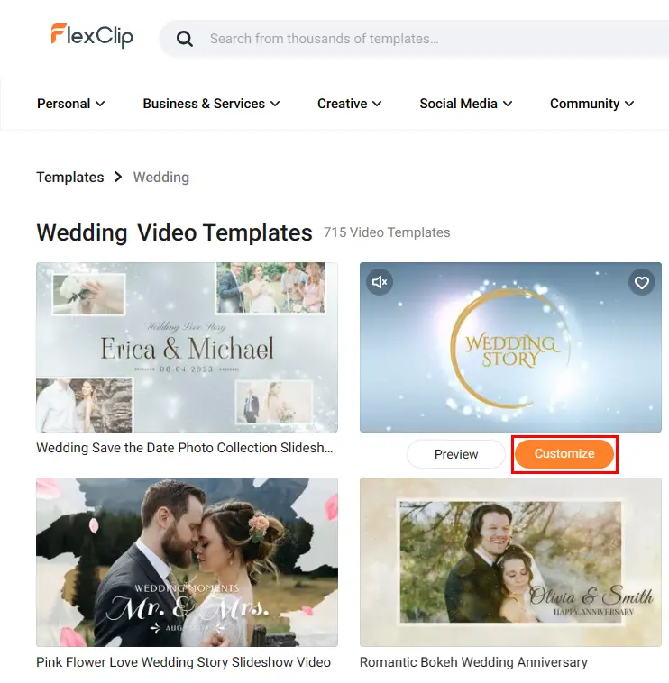 how to make a wedding video online using flexclip 3