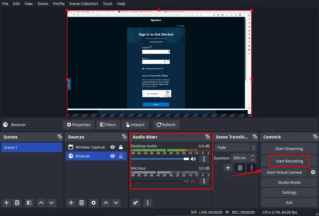 how to record on spectrum on mac using obs 2