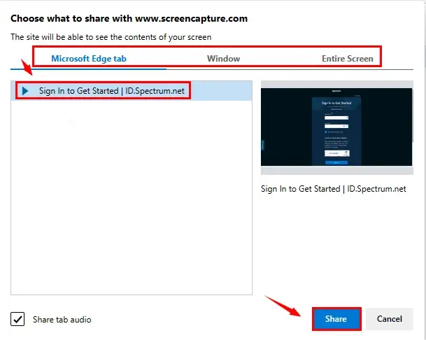 how to record on spectrum online using screen capture 1