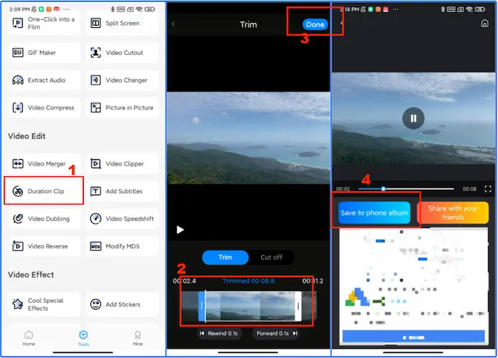 how to cut out parts of a video android