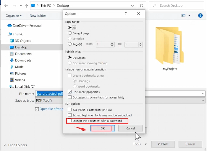 password protect a pdf in word