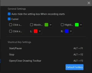 screencast settings in workintool vidclipper